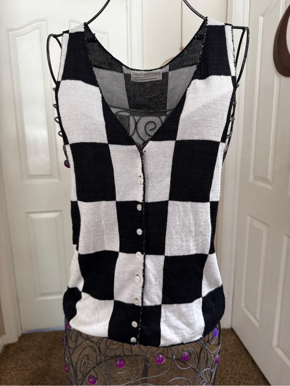 Urban Outfitters Black & White Checkerboard Button-Front Tank